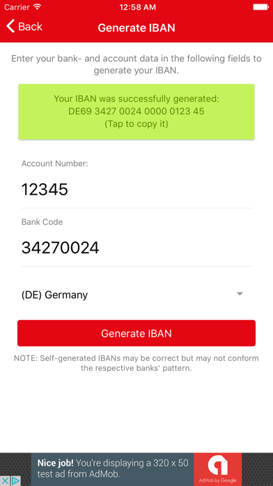 IBAN-Test iPhone screenshot
