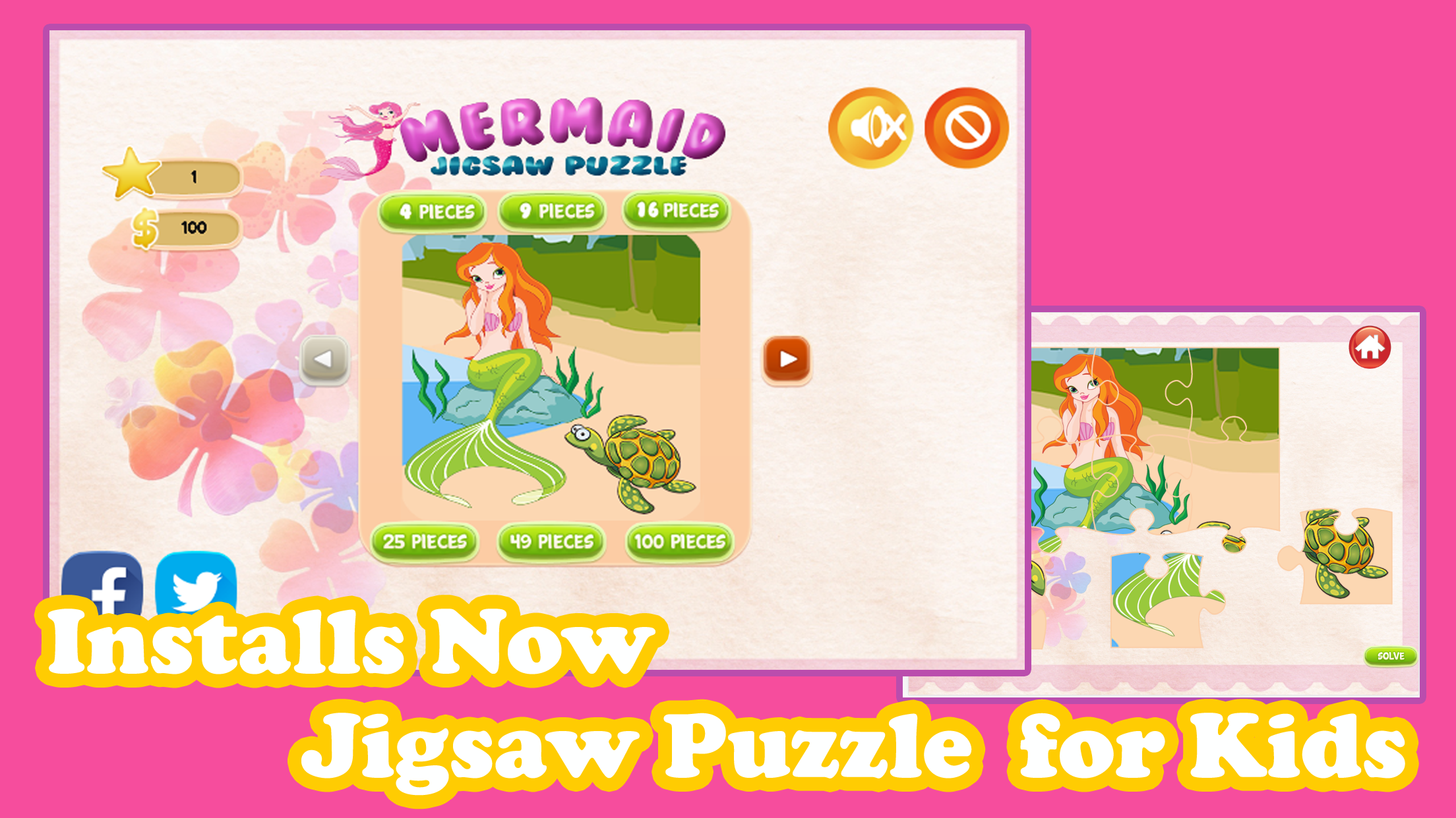Cute Mermaid Princess Jigsaw Puzzle Game Free - UnderWater Marine Animals Magic Games Brain Training Education For Kids screenshot 3