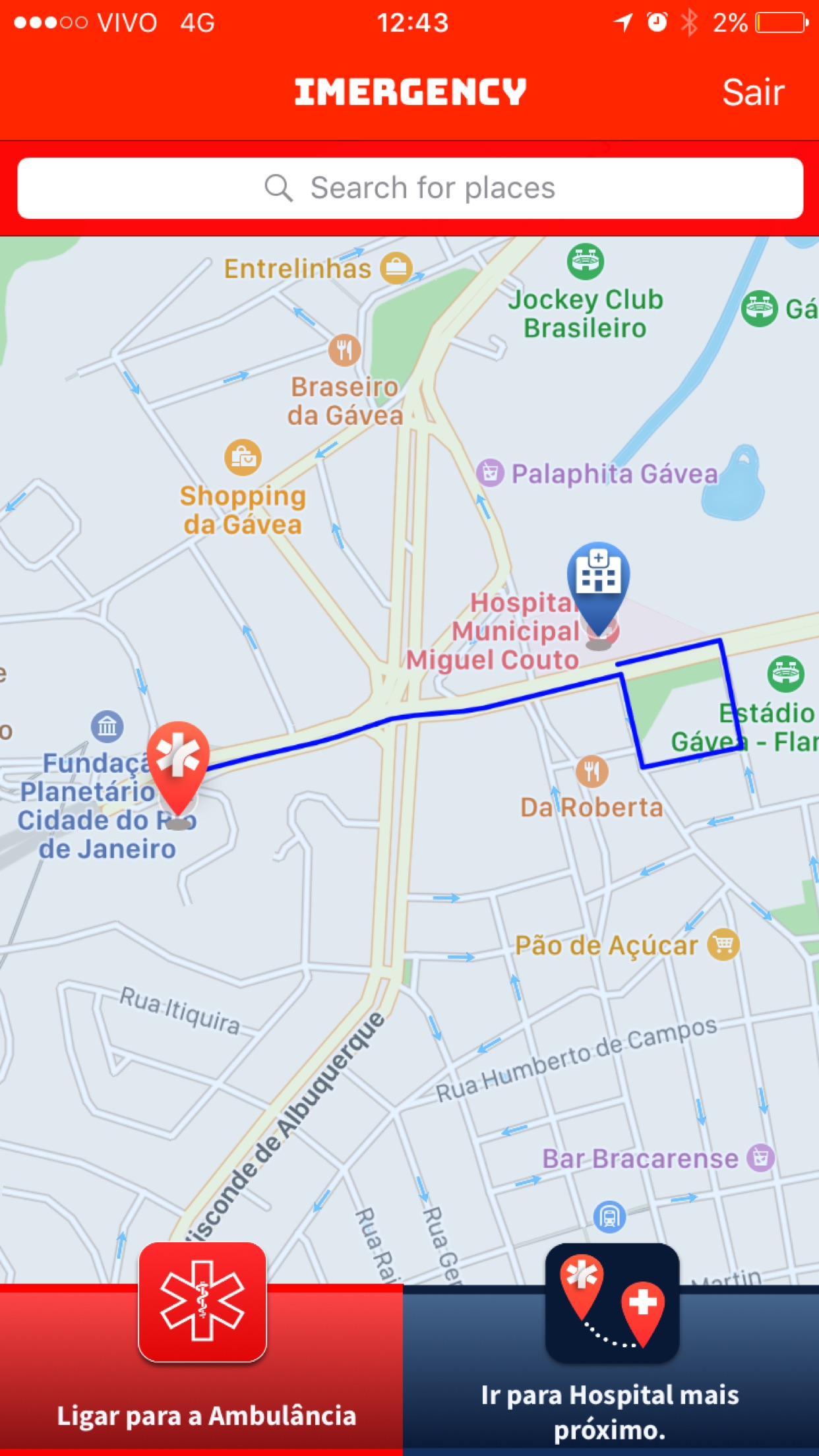 Screenshot do app iMergency