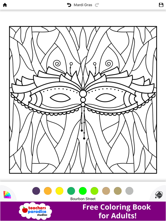 Coloring Book for Adults: Mardi Gras Fat Tuesday iPad screenshot