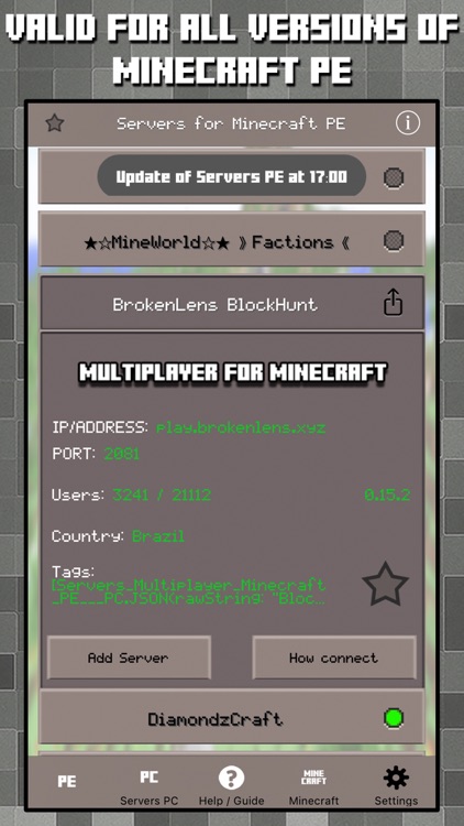 Multiplayer Servers for Minecraft PE & PC w Mods