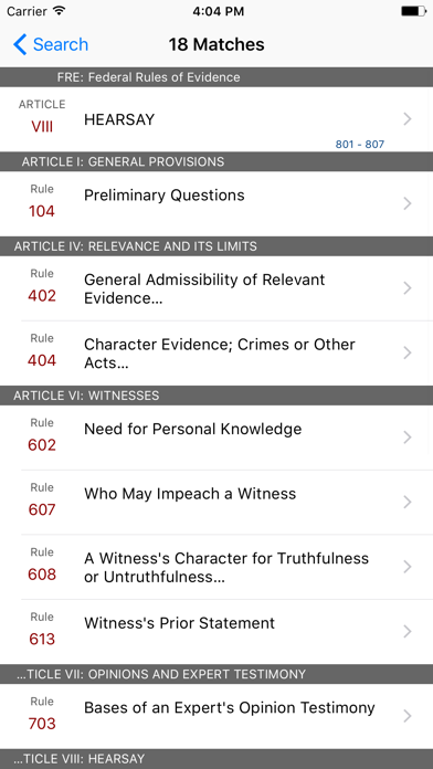 Federal Rules of Evidence (LawStack's FRE) iPhone screenshot 5 - Reference app
