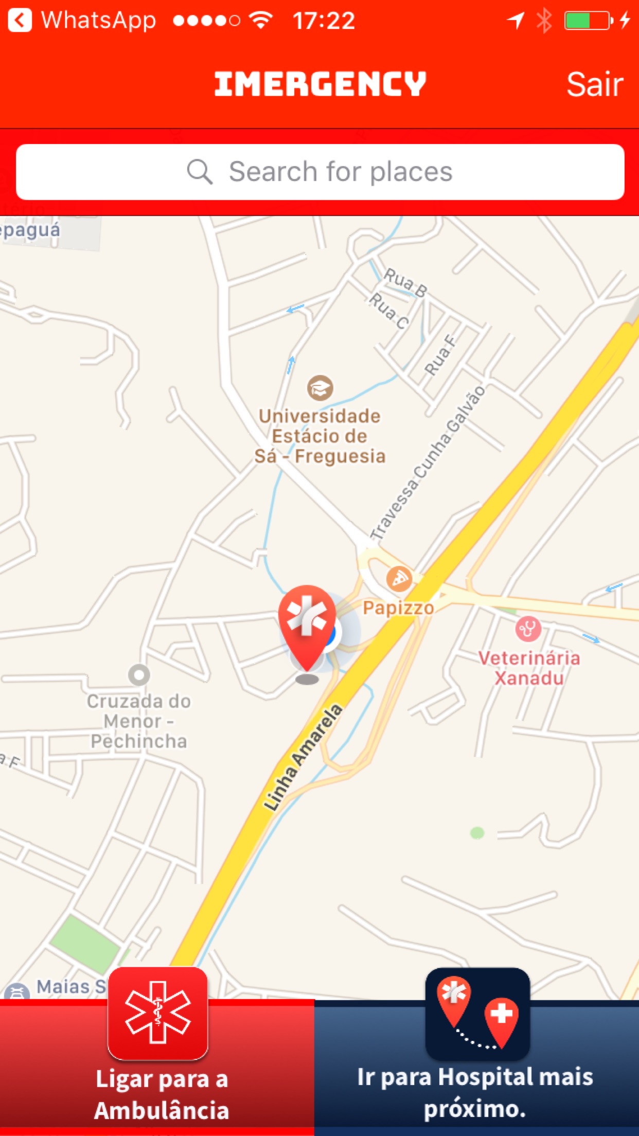 Screenshot do app iMergency