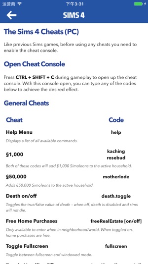 More cheats for the Sims 4::Appstore for Android
