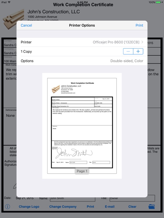 Simple Work Completion Cert