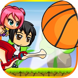 Enfants contre basketball rebondir balle et courir