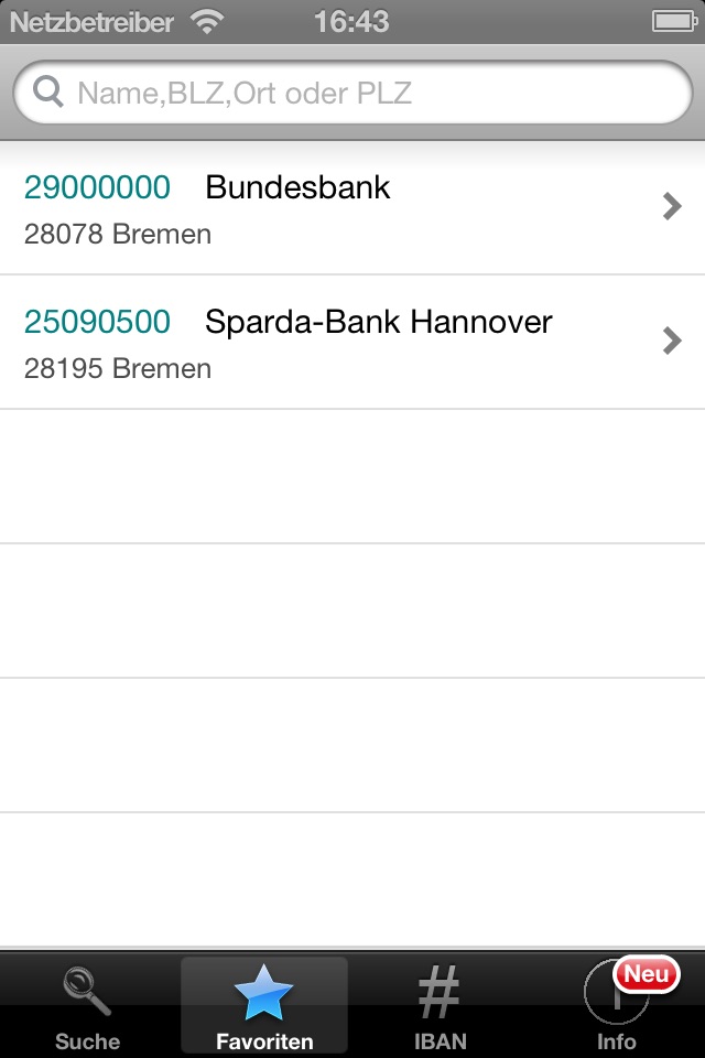 Bankleitzahlen screenshot 3