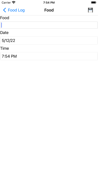 Katrina's Food Log Screenshot