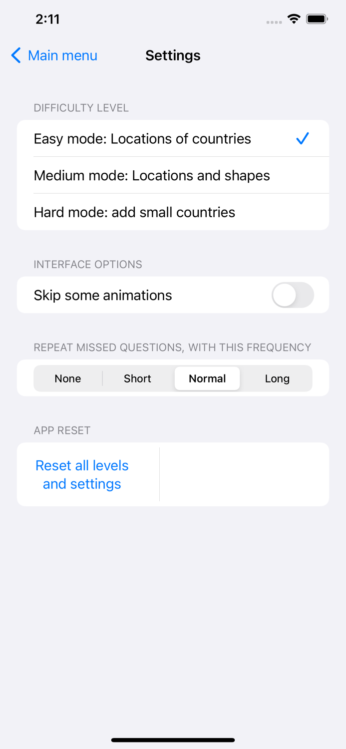 OneMileNorth Countries Quiz