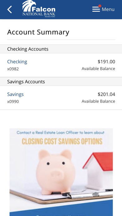 Falcon National Bank Screenshot