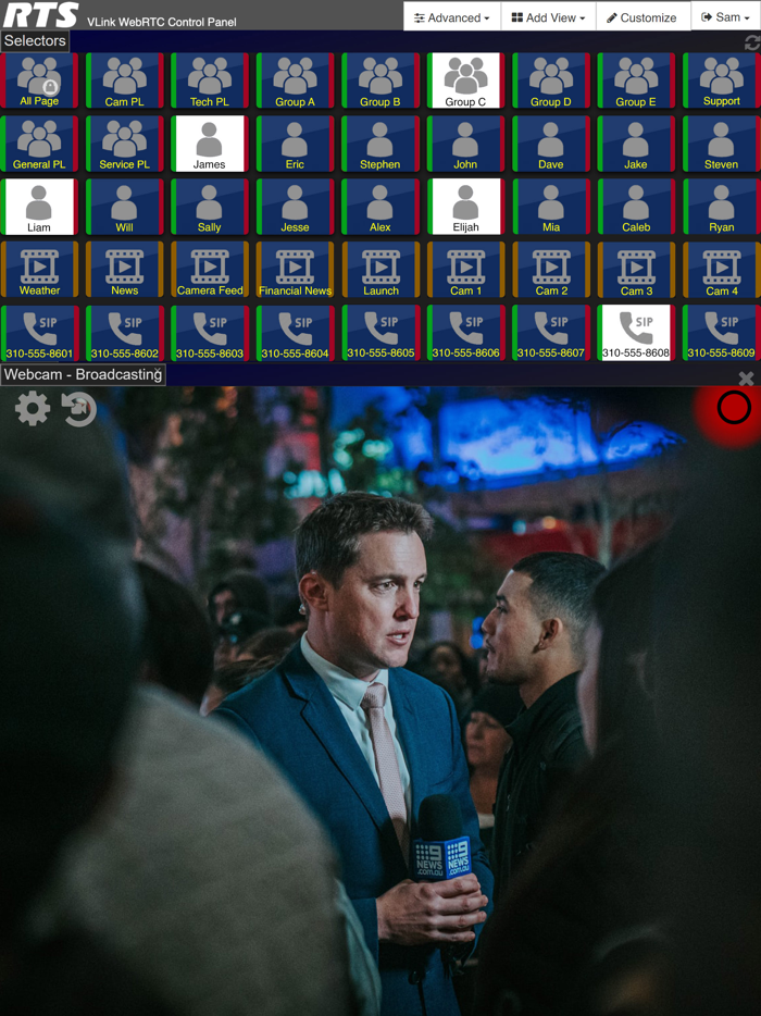 RTS VLink WebRTC Control Panel