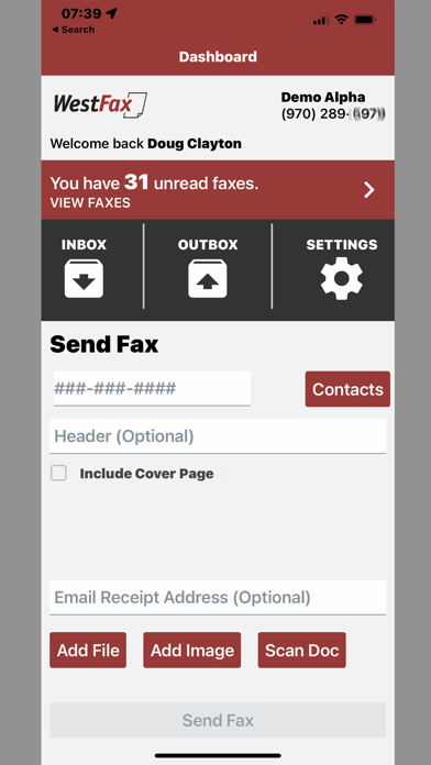 WestFax Fax from Phone Screenshot
