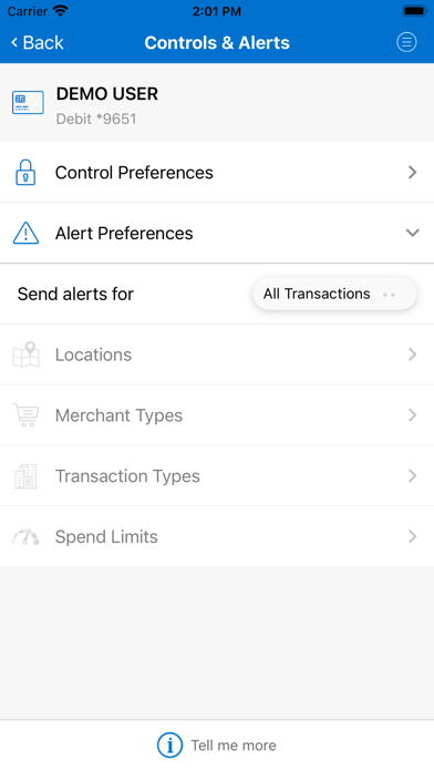 Ohio Catholic FCU Card Control Screenshot