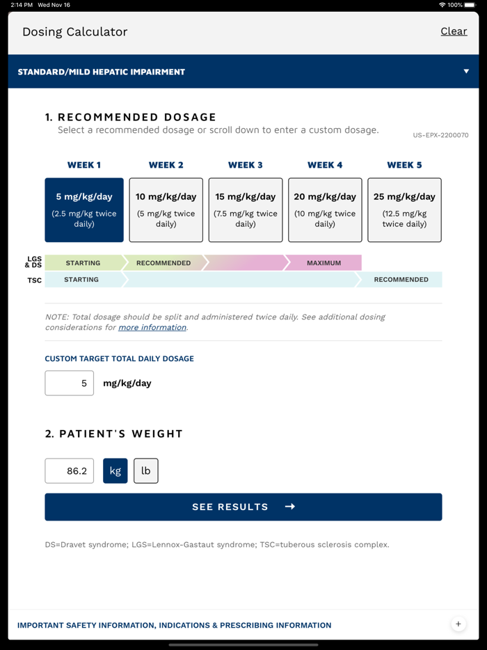 EPIDIOLEX® Dosing Calculator