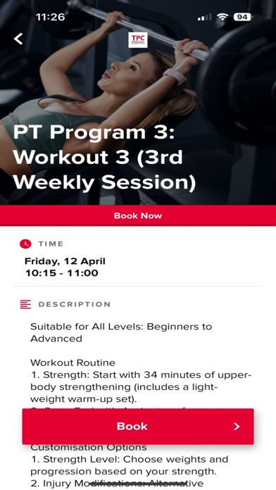TPC Gym Dún Laoghaire Book App Screenshot
