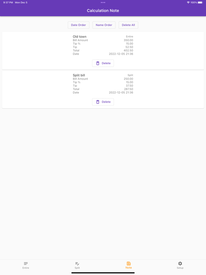 Tip Calculator bill tip split