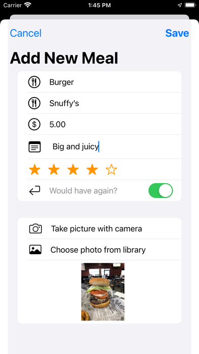 Restaurant Meal Tracker Screenshot