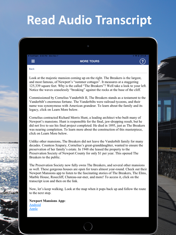 Newport Cliff Walk Audio Guide iPad screenshot 6 - Travel app