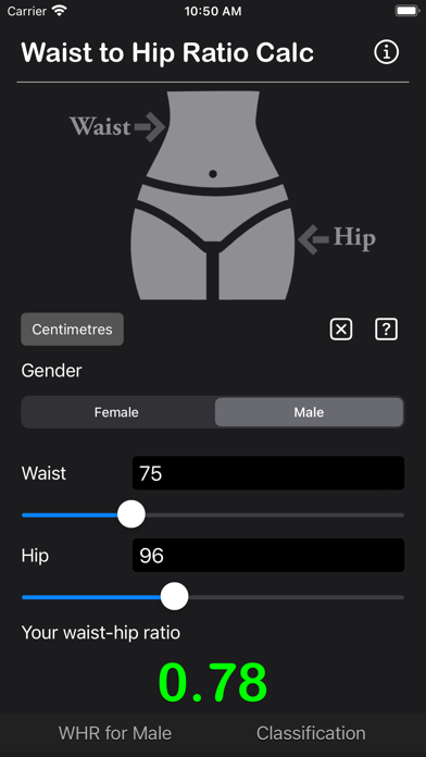 Waist to Hip Ratio Calc Screenshot