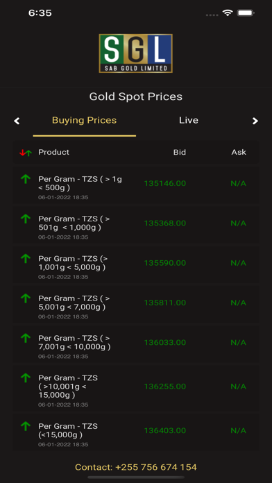 SAB Gold Prices Screenshot