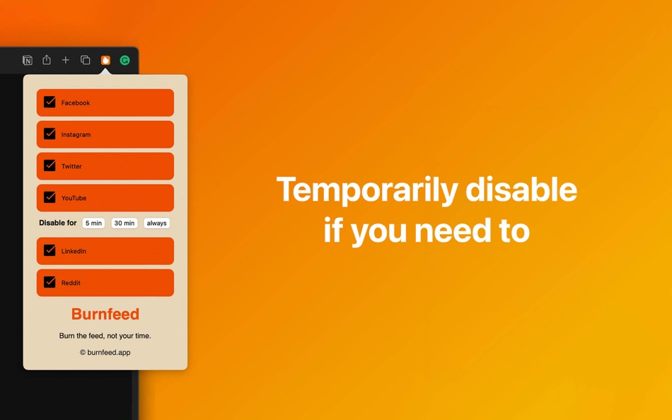 #5. Burnfeed - Stop Scrolling (macOS) Podle: Priyam Ventures Private Limited