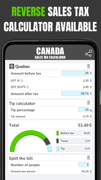 Canadian Sales Tax Calculation Screenshot
