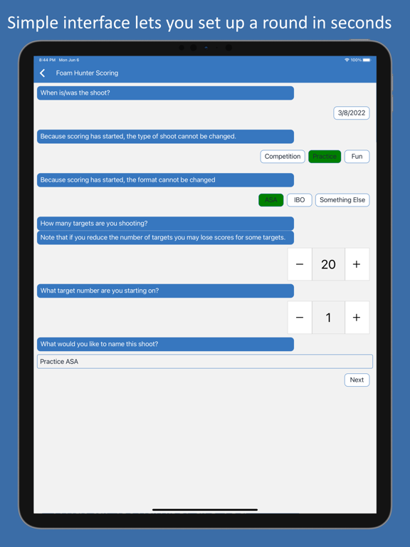 Foam Hunter Scoring iPad screenshot 2 - Sports app