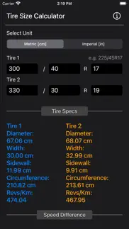 tire size calculator plus iphone screenshot 1