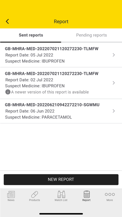 Yellow Card - MHRA Screenshot