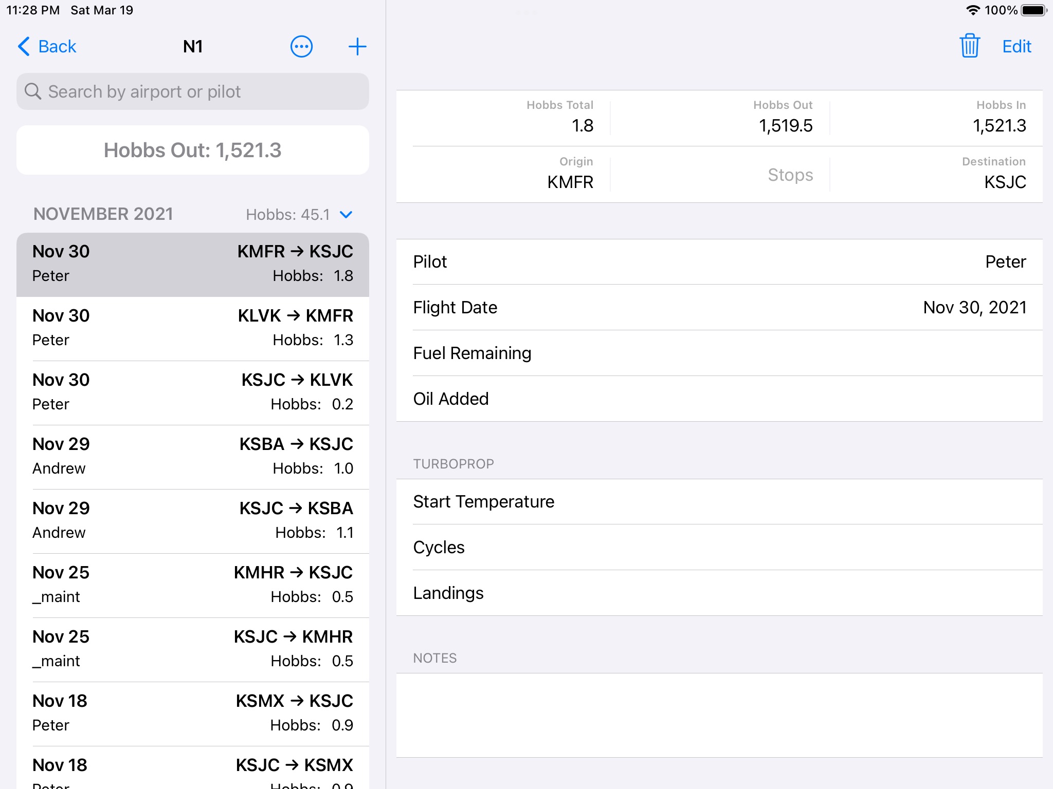 aeroLogbook screenshot 2