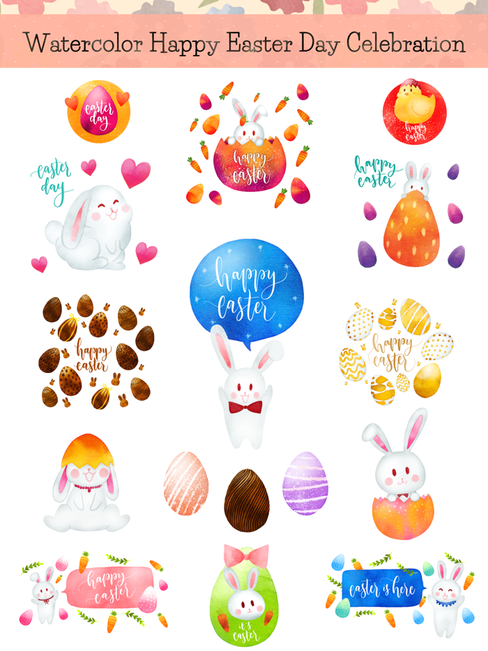 Watercolor Easter Day Stickers