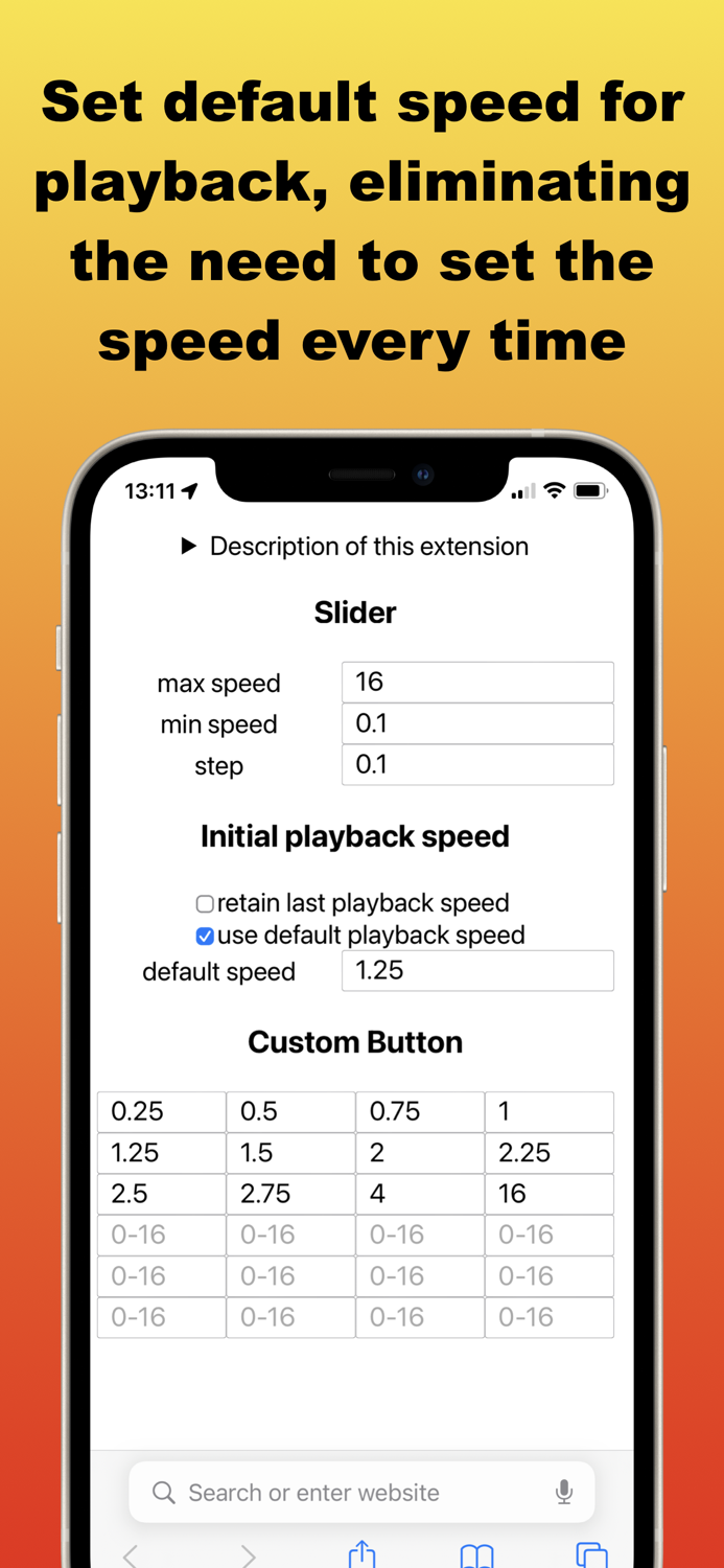 Change Video Speed for Safari