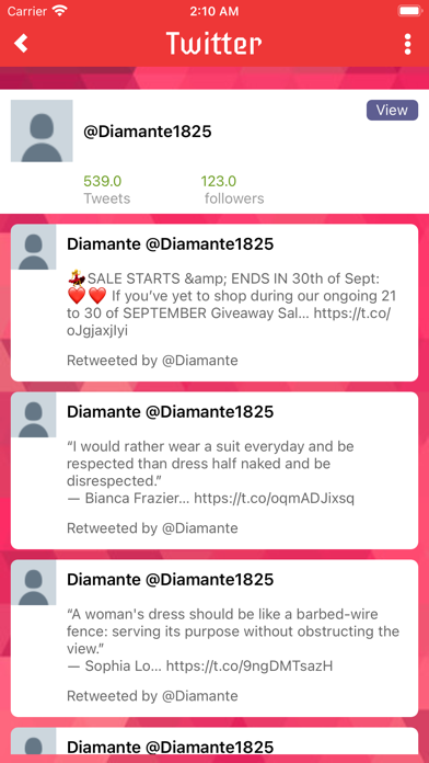 Diamante App Screenshot
