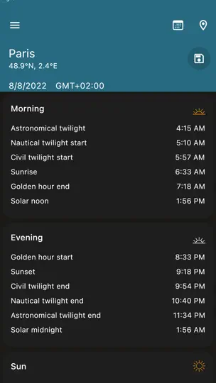 Скриншот Sun Position Sunrise & Sunset на iPhone 7