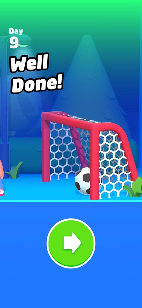 Lazy Jump 3D - This screenshot confirms successful level completion with a "Well Done!" message and indicates game progression through the "Day 9" counter.