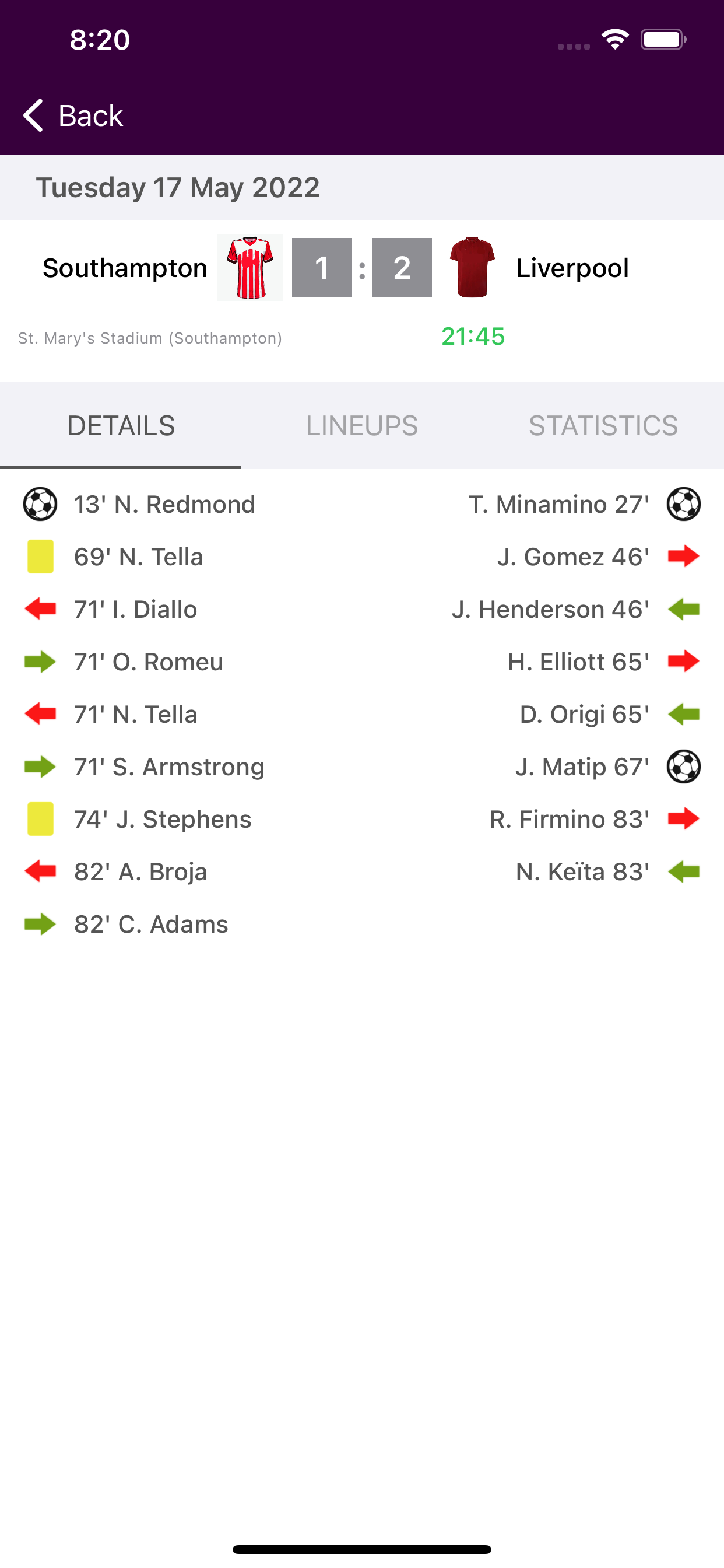 Live Scores of Premier League