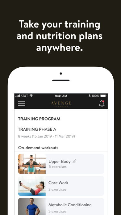 Avenge Fitness Trainer App Screenshot