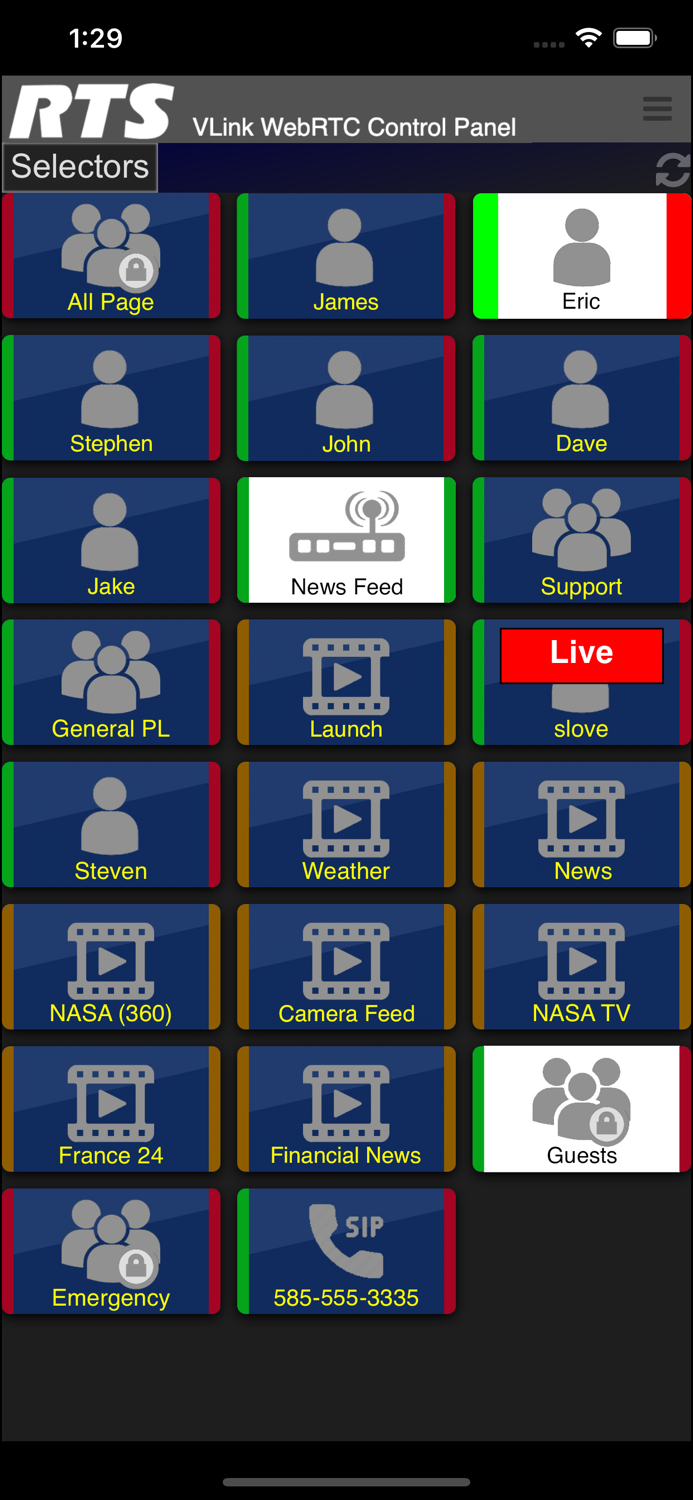 RTS VLink WebRTC Control Panel