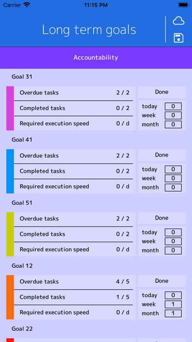Long term goals Screenshot