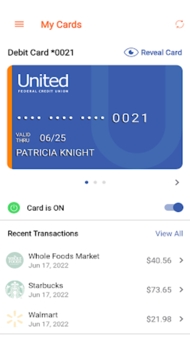 United FCU Card Controls Screenshot