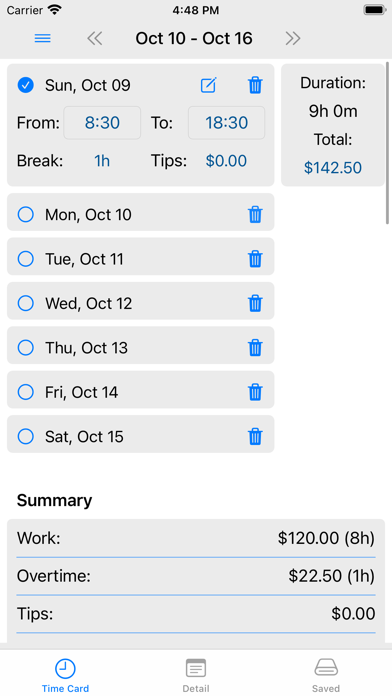 Screenshot #1 pour Wage Calculator-Time Card Calc