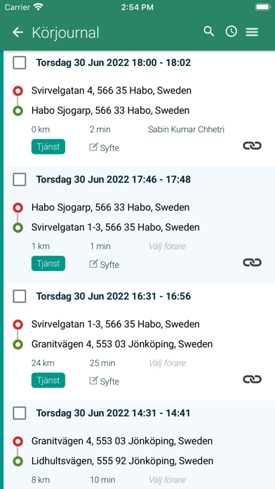 Cartracker Körjournal Screenshot