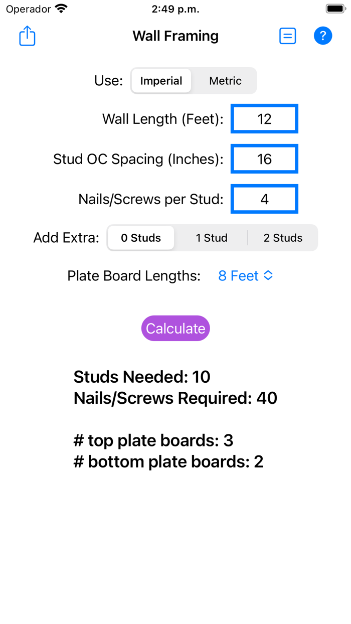Wall Framing Material Estimate