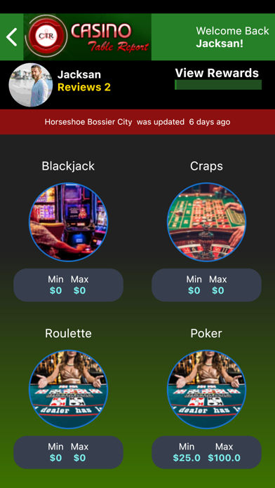 Casino Table Report Screenshot