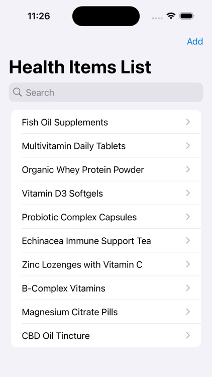 HealthHub Items List