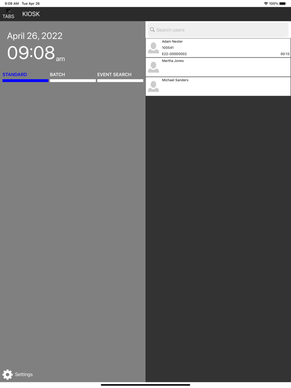 TABS Kiosk app screenshot