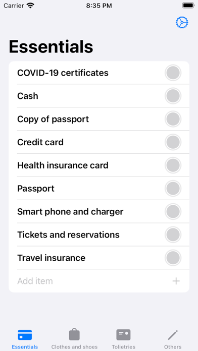 Vacation Travel Packing List Screenshot