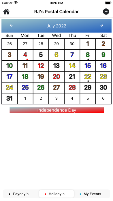 RJ's Postal Calendar screenshot 2