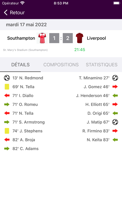 Screenshot #3 pour Résultats pour Premier League