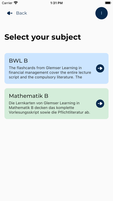 Glemser Learning Cards Screenshot